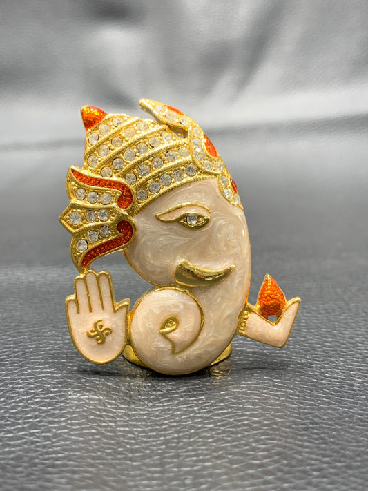 Marble finishing with gold mukut Ganesh ji idol