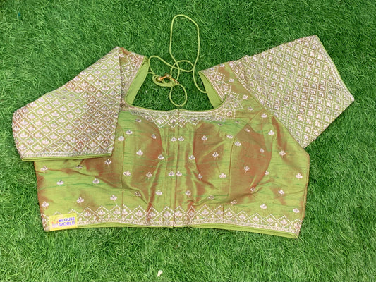 Green dual shade green patti work silver zari