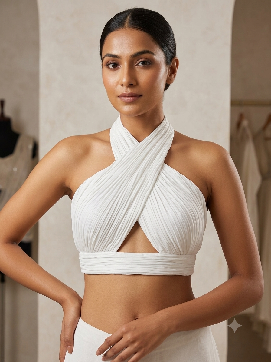 Premium Pleated Halter Neck Blouse ✨ sleeveless