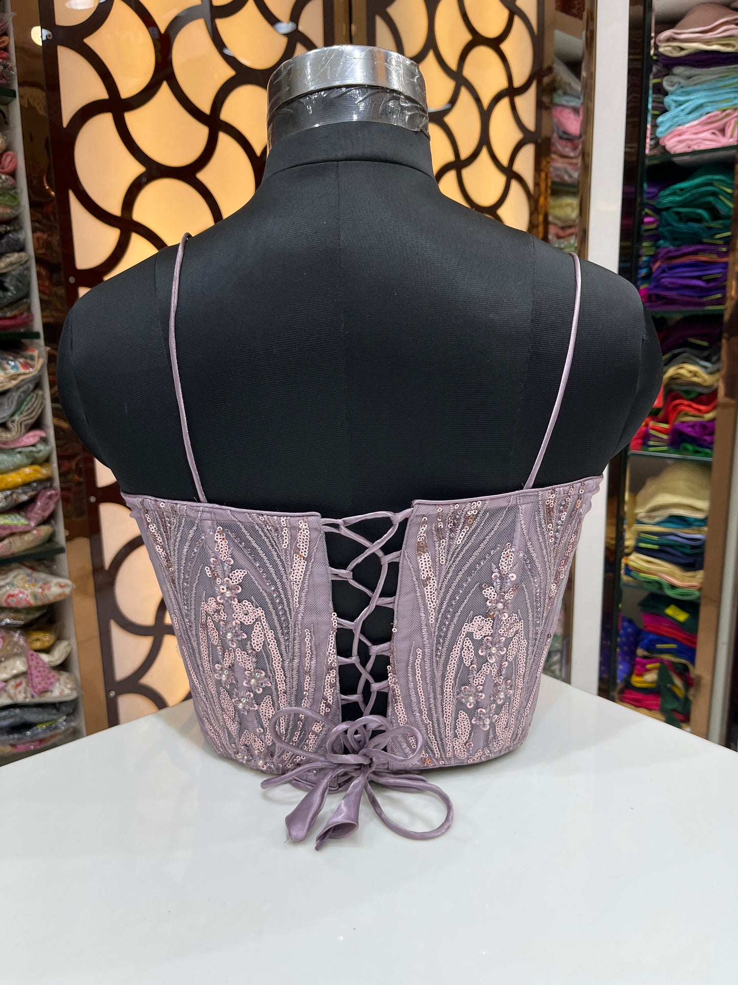 Fancy sequence Cordset blouse sleeveless backless
