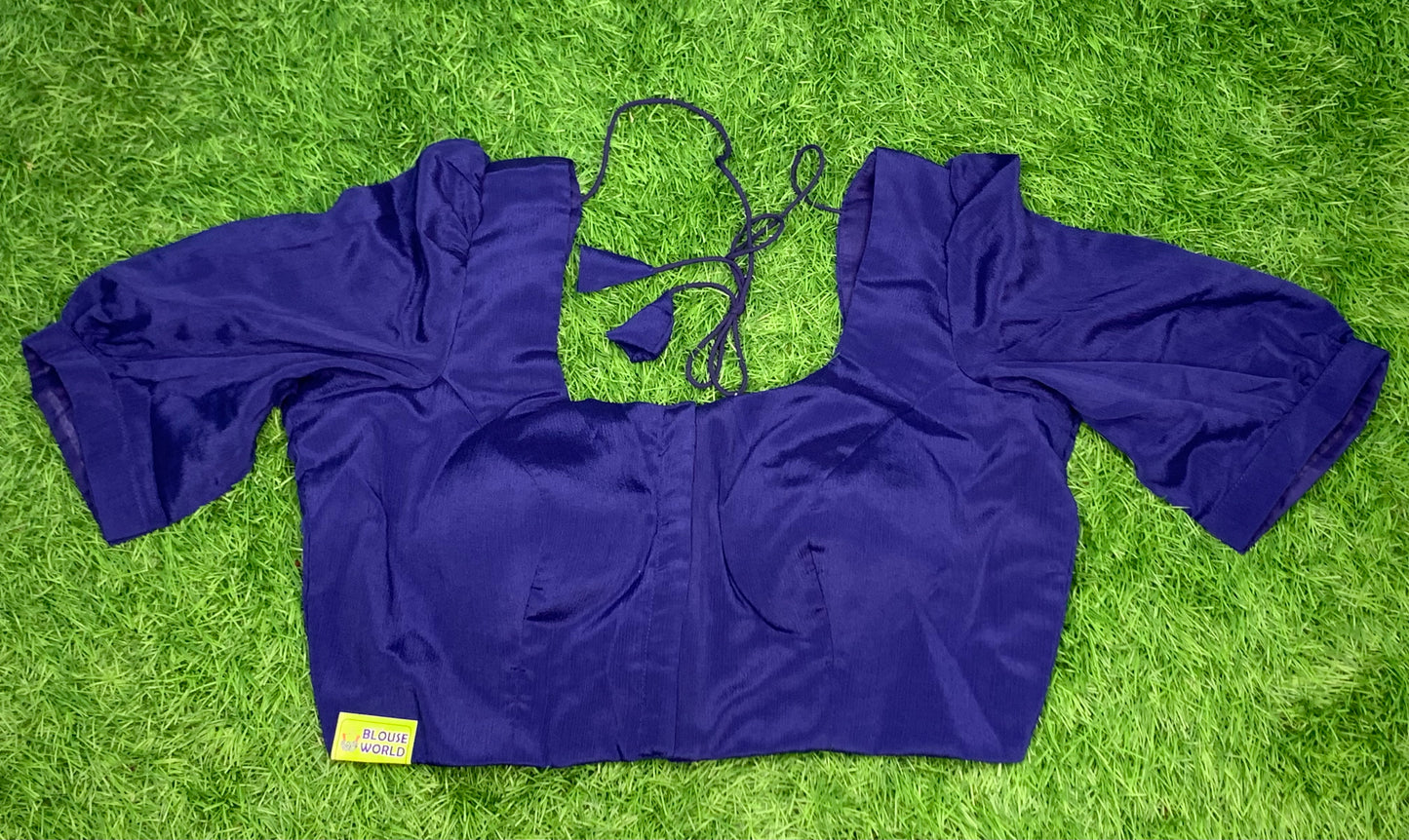 Royal blue colour without collar puff hands blouse
