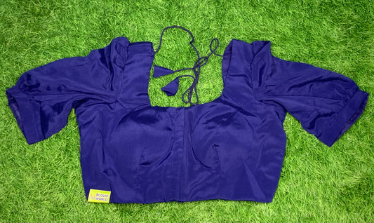 Royal blue colour without collar puff hands blouse