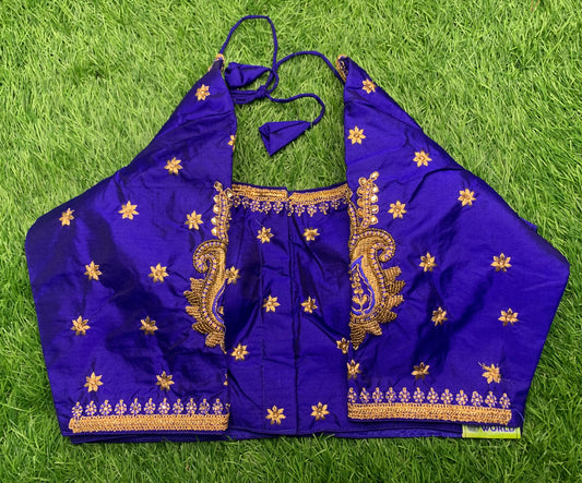 Dark Royal blue with dark golden work blouse 👚