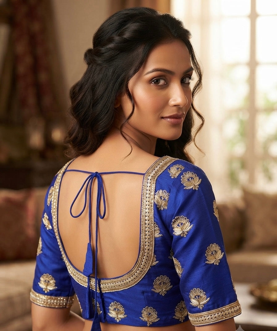 Premium Royal blue kardana hand work with sleeve Blouse 👚