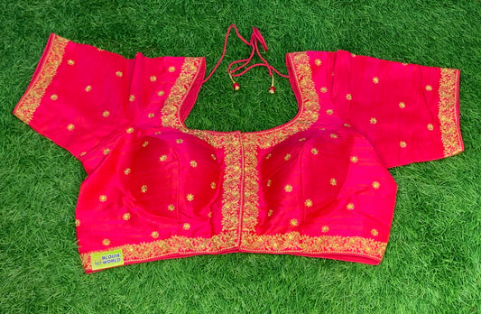 Pink zari with dual shade blouse