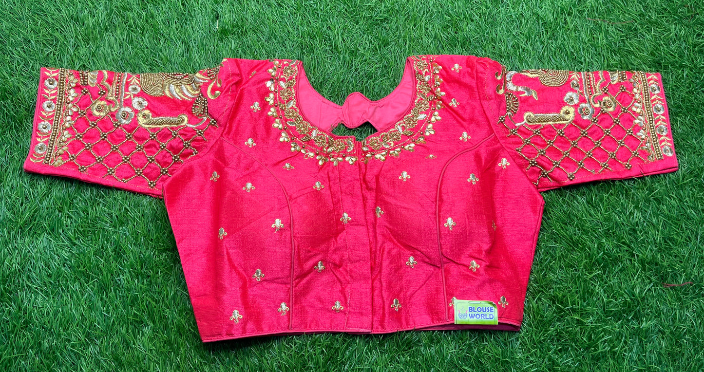 Peach 🍑 colour hand peacock 🦚 work back designer blouse 👚