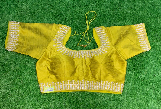 Light green with ivory zari work
