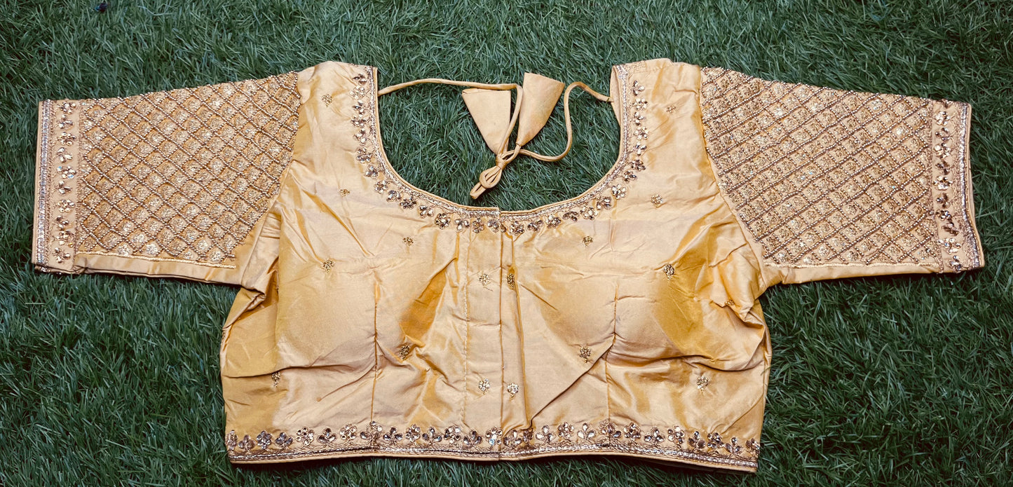 Cream golden heavy stone work blouse 👚
