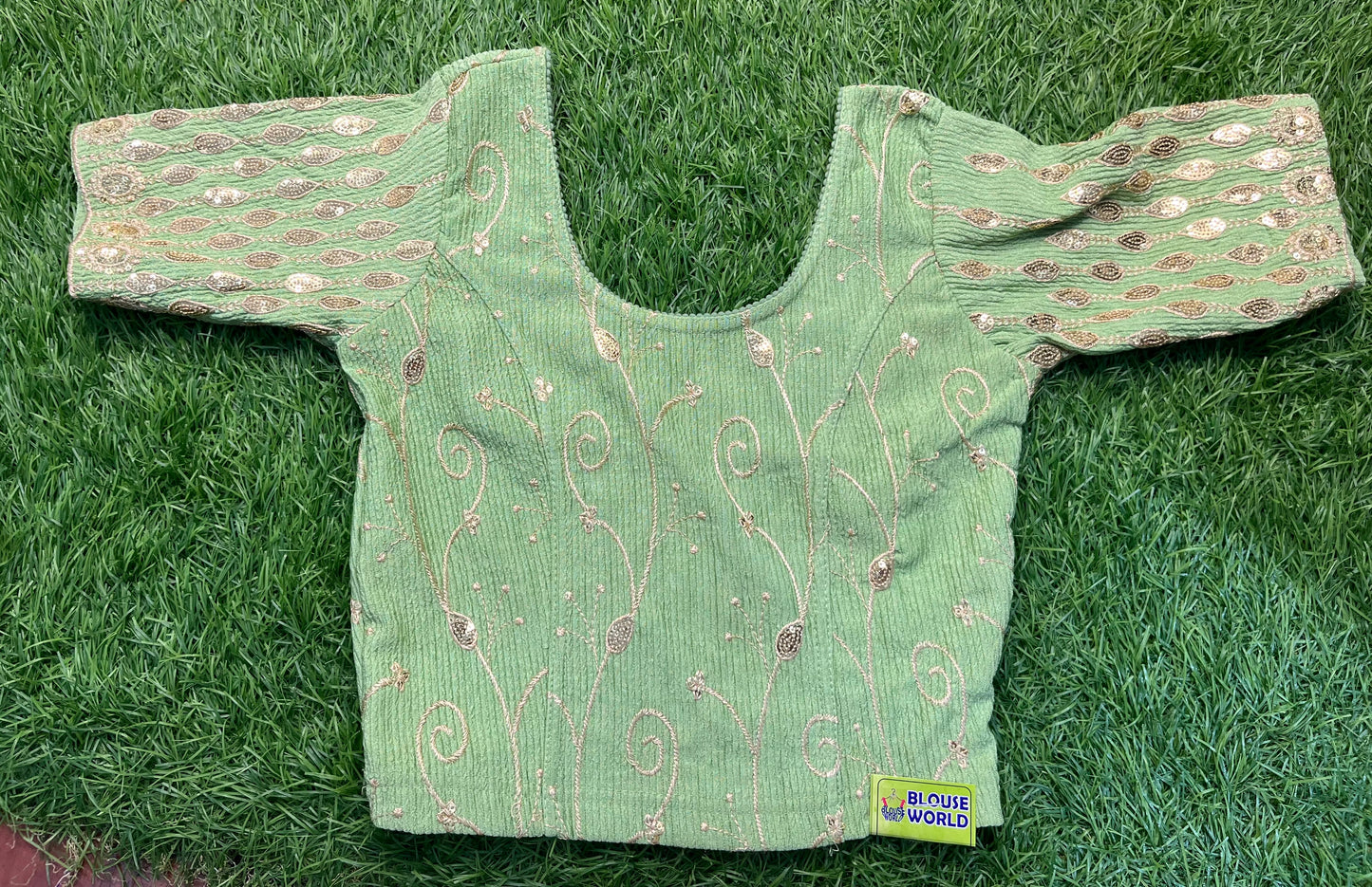 Pista green golden sequence work Strectable blouse xl size