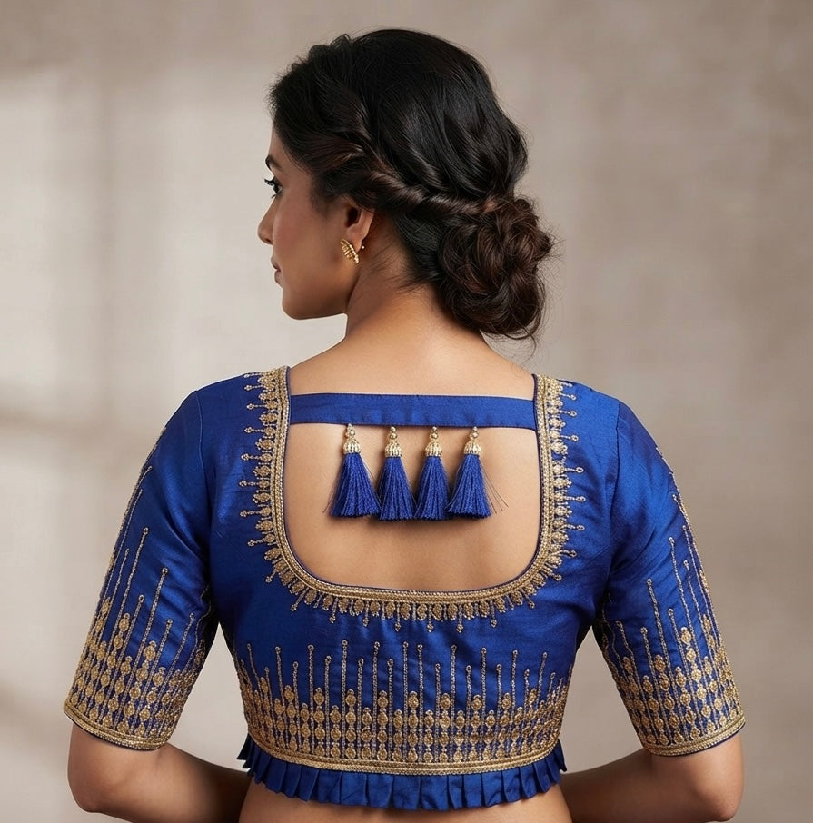 Royal blue maggam gold work Blouse 👚